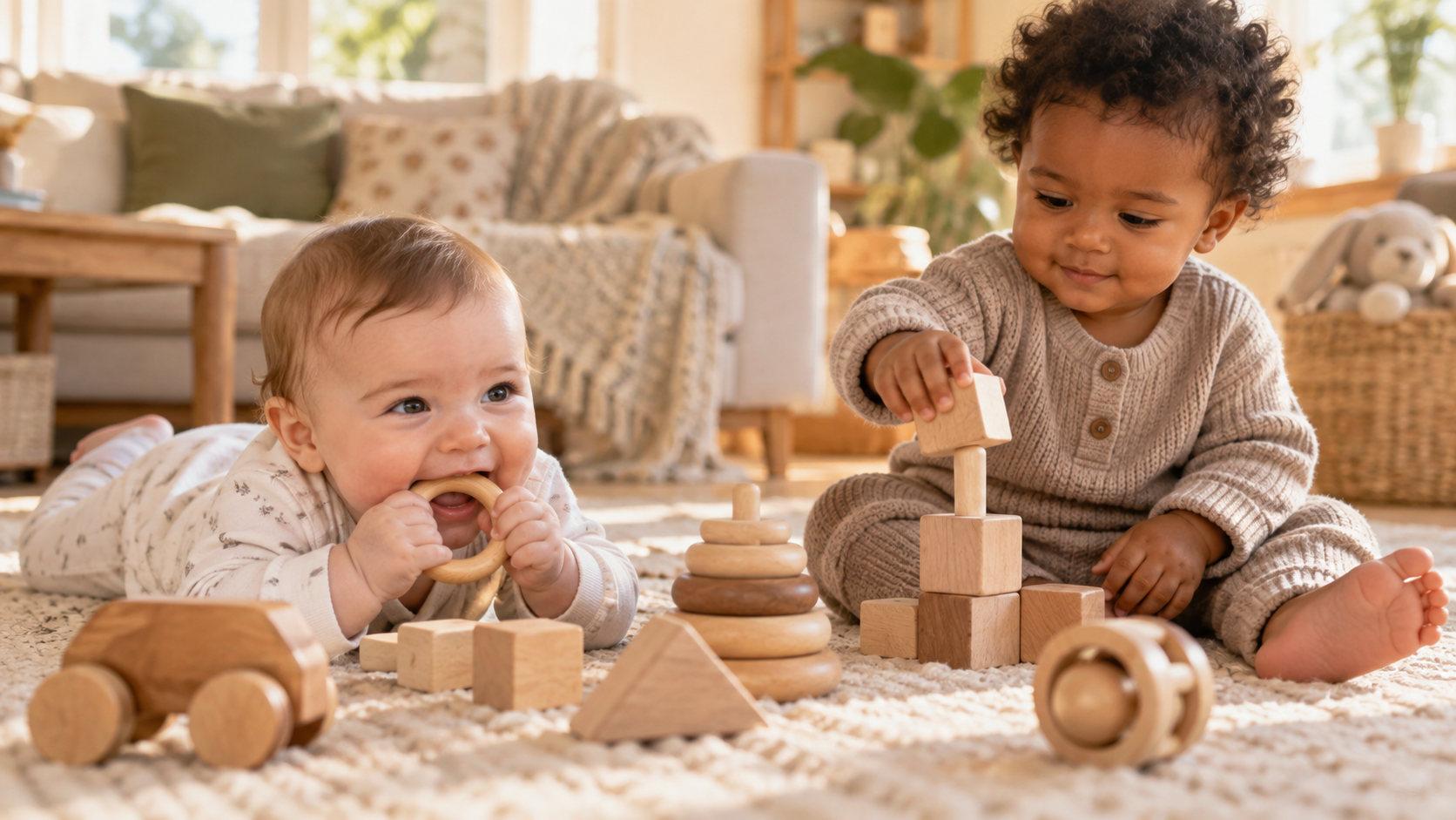 Gentle moment with a baby in a calm home