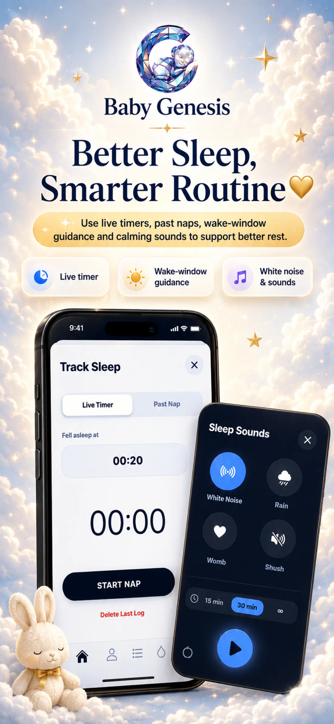 Sleep Tracker screen in the Baby Genesis app